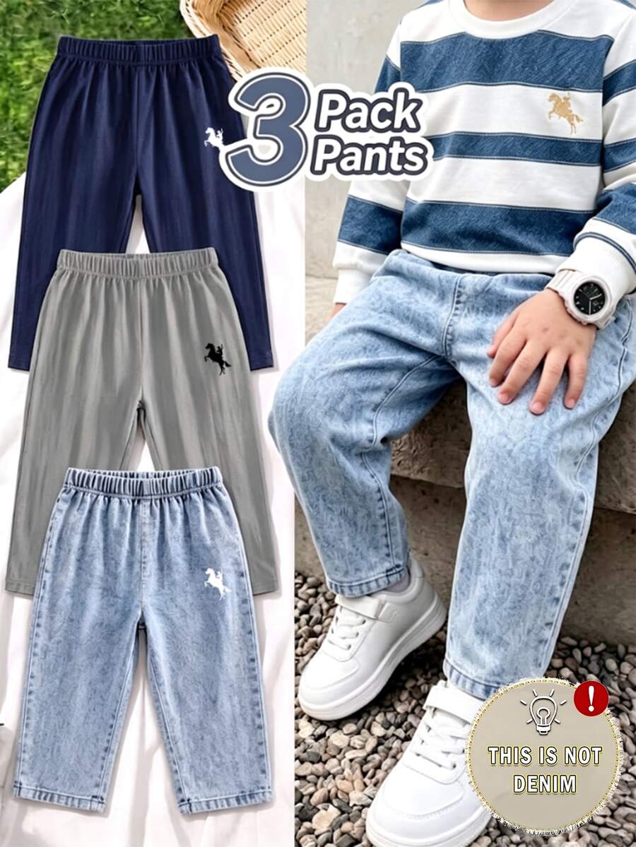 Young Boys 3 Packs Only Pants Horse Graphic Non-Denim Print Sweatpants Multipack Set - Multicolor - View 1