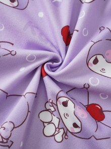 HELLO KITTY AND FRIENDS | SHEIN Young Girl Cartoon Cherry Print Round Neck Flutter Sleeve Cute Dress - Purple - View 7