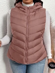 SHEIN Frenchy 大尺碼女款加厚背心，保暖舒適休閒百搭日常穿搭馬甲，適合秋冬季節 - 淺粉色 - 查看 3