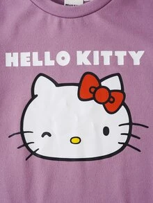 HELLO KITTY AND FRIENDS | SHEIN Romper Bayi Perempuan Motif Kartun Huruf untuk Pakaian Sehari-hari Kasual - Purple - View 4
