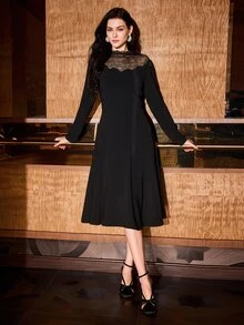 MOTF PREMIUM WOMEN'S LACE PATCHWORK CASUAL PARTY & TRAVEL DRESS - Black - View 1