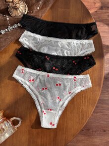 Divavoom Celana Dalam Wanita Motif Jala Bercorak Ceri (Paket 4 Buah) - MultiWarna - View 1