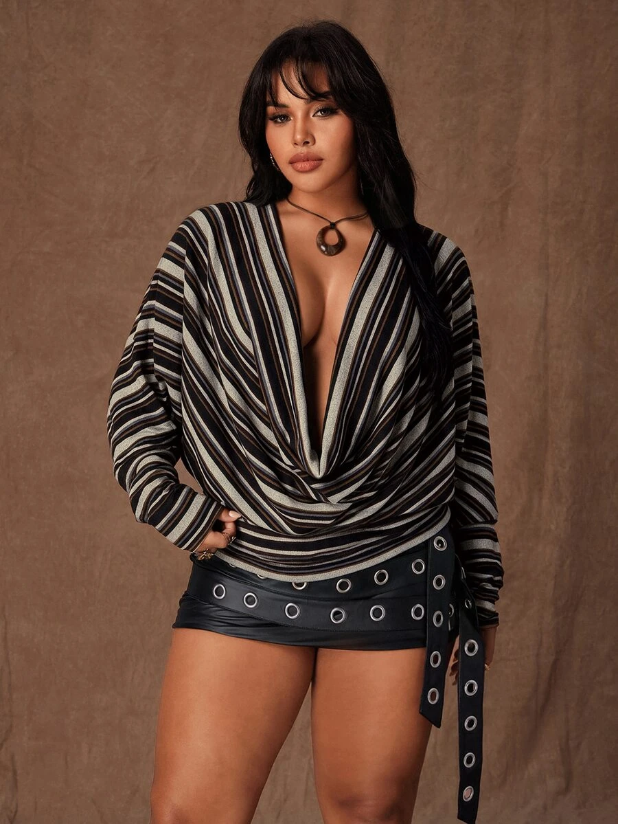 Rustia Plus Size Women's Fashion Vintage Romantic Y2K Sexy Draped Neck ...