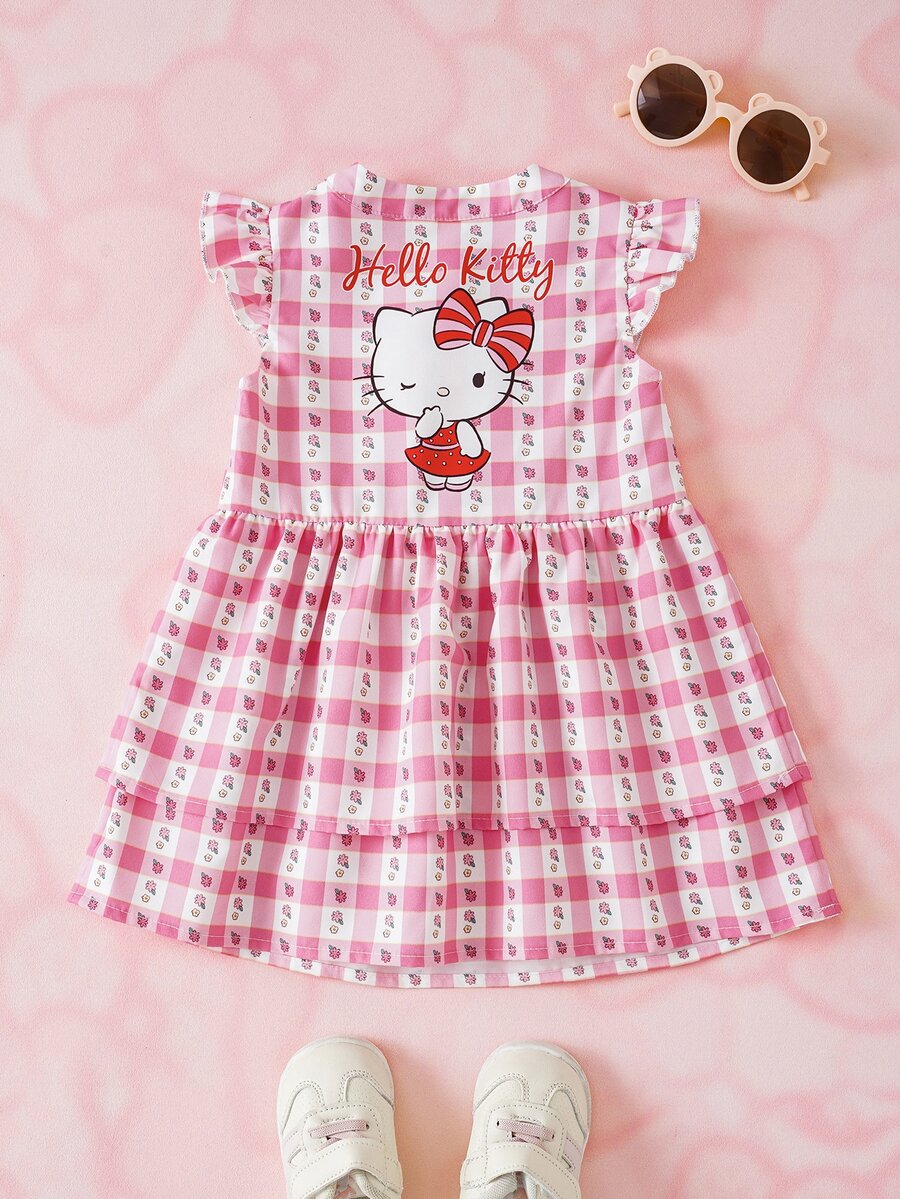 HELLO KITTY AND FRIENDS | SHEIN Baby Girl Letter Cartoon Print Casual Daily Summer Dress - Pink - View 1