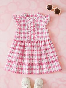 HELLO KITTY AND FRIENDS | SHEIN Baby Girl Letter Cartoon Print Casual Daily Summer Dress - Pink - View 2