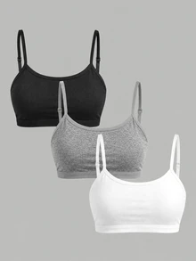 SHEIN Girlism 青少年女孩內衣與胸罩 3件/組 新款極簡休閒加墊親膚舒適內衣 學生內衣套裝 開學季 白色 冬季 - 彩色 - 查看 3