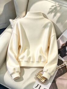 GlowEve CURVE Plus Size Women Solid Color Frog Button Placket Casual Long Sleeve Sweatshirt Winter - White - View 2