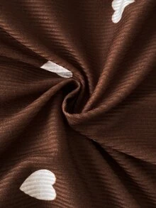 SHEIN 新生兒長袖連身褲附頭帶 2 件組，針織面料，可愛風格，四季穿著，可愛花卉數位印花圖案 - 咖啡棕 - 查看 5