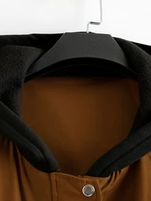 Linhara Plus Size Women's Spring/Autumn Solid Color Contrast Hooded Open Front Zipper Dual Pocket Loose Mid-Length Casual Commute Daily Long Sleeve Windbreaker Jacket - Khaki - View 5