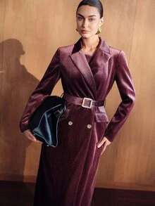 MOTF PREMIUM WOMEN'S FASHION VINTAGE VELVET LONG SLEEVE JACKET FOR COMMUTING - Red Violet - View 5