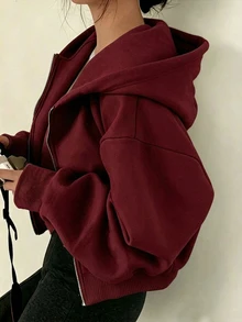 Tween Girls Spider Web Pattern Burgundy Zip-Up Sweatshirt, Red Long Sleeve Gothic Style Halloween Hooded Jacket, Suitable For Spring, Autumn And Winter - Multicolor - View 2