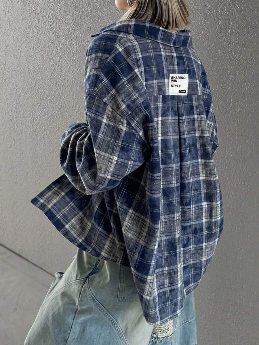 FRIFUL 女款格紋休閒百搭日常穿著襯衫 - 藍色 - 查看 1