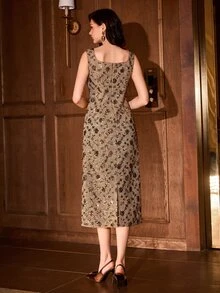 MOTF PREMIUM WOMEN'S SEQUIN FASHION DATE PARTY LONG DRESS - Khaki - View 3