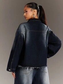 Denimoi Fashionable, Classic, And Simple Denim Jacket With Special Wash - Dark Wash - View 5