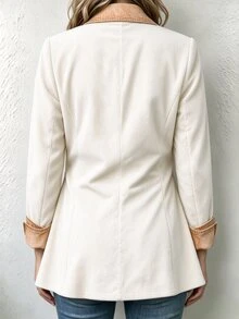 Linhara CURVE 春秋款燈芯絨拼接丹寧對比色個性通勤休閒優雅大尺碼西裝外套 - 杏色 - 查看 2