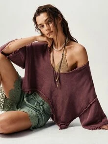 Bohemela 女款素色休閒百搭日常穿著長袖針織衫 - 紫色 - 查看 6
