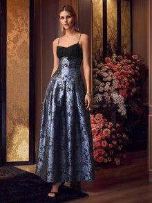 MOTF Soiréza WOMEN ELEGANT MAXI GOWN WITH 3D FLOWER TRIM, SPAGHETTI STRAPS, IDEAL FOR PARTIES AND EVENING EVENTS - Dusty Blue - View 5