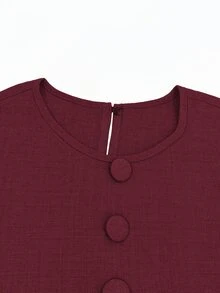 Velvienne Plus Size Women's Vintage Romantic Burgundy Dress, Handmade 3D Floral Cuff Textured Fabric Button-Up Elegant Formal Christening Guest Fall Christmas - Burgundy - View 5