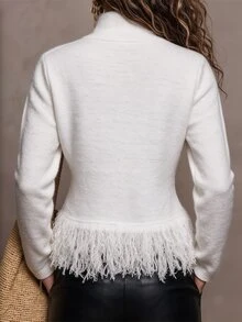 Omancia Autumn/Winter Double-Breasted Tassel Pullover Turtleneck Sweater - White - View 2