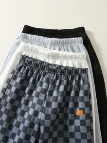 SHEIN 4件組嬰兒男孩女孩小男孩裝飾編織標籤針織軟彈腰長褲套裝，百搭舒適，適合秋冬 - 彩色 - 查看 4