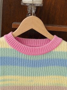 SHEIN New Fashion Versatile Cute Colorful Gradient Purple-Red Pullover Sweater For Girls, Suitable For School, Parties, Ceremonies, Outings, Spring/Summer And Autumn/Winter - Multicolor - View 5