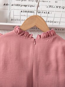 SHEIN 少女花卉刺繡荷葉領長袖可愛洋裝 - 粉色 - 查看 8
