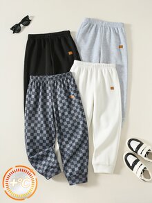 SHEIN 4件組嬰兒男孩女孩小男孩裝飾編織標籤針織軟彈腰長褲套裝，百搭舒適，適合秋冬 - 彩色 - 查看 1