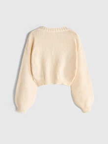 ROMWE Fairycore Cardigan Rajut Wanita Musim Dingin Gaya Cottagecore Motif Jamur Serigala - Aprikot - View 4