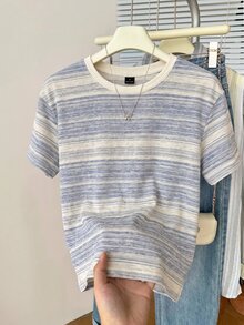 Muvela Casual Minimalist Round Neck Short Sleeve Loose Fit Women's T-Shirt - Multicolor - View 3