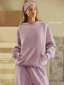 GLOWMODE Heavyweight Fleece Oversized Sweatshirt Pocket Thick Thermal Warm Winter Valentine's Day - Dusty Pink - View 4