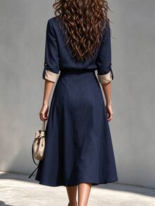 Trelyra Women's Colorblock Casual Daily Summer Dress - Navy Blue - View 2