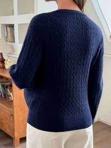 Dazy Maternity Solid Color Fitted Long Sleeve Twisted Rope Vintage Casual Korean Style Daily Autumn/Winter Knit Cardigan For Pregnant Women - Navy Blue - View 2