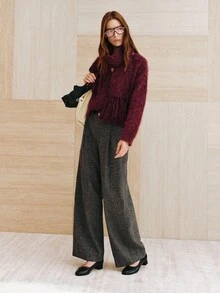 MOTF PREMIUM WOMEN'S SOLID COLOR LONG SLEEVE TOP AND SCARF CASUAL KNIT SET - Burgundy - View 6