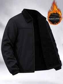 Manfinity Homme Thermal Lined Men's Letter Print Zip-Up Long Sleeve Jacket - Black - View 3
