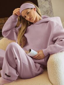 GLOWMODE Heavyweight Fleece Oversized Sweatshirt Pocket Thick Thermal Warm Winter Valentine's Day - Dusty Pink - View 7