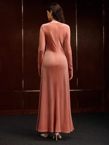 MOTF PREMIUM WOMEN'S SOLID COLOR CASUAL MINIMALIST PARTY LONG DRESS - Pink - View 3