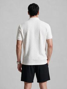 TekDrob Water Repellent & Wrinkle Free Textured Polo With Regular Fit And Ribbed Details - White - View 3