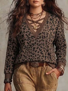 SHEIN LUNE كنزة رياضية كاجوال بألوان متباينة للنساء مقاس كبير، خريف/شتاء - متعدد الألوان - مشاهدة 1