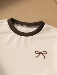 Elladie kids 2件組紫色蝴蝶結運動衫與長褲套裝，適合4-7歲小女孩，休閒運動套裝，秋季女童長袖慢跑套裝，兒童上衣與下裝居家舒適套裝，獨角獸風格 - 棕色 - 查看 6