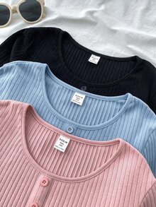 SHEIN 3件裝青少年女孩T恤 - 彩色 - 查看 4