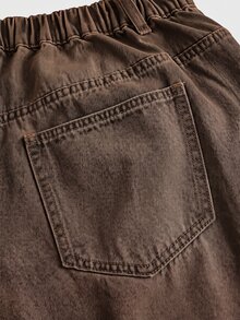 SHEIN PETITE CURVE 大尺碼女款藍色口袋寬鬆直筒牛仔褲 - 棕色 - 查看 5