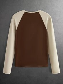HIMLAND Men's Letter Angel Print Raglan Long Sleeve Casual T-Shirt - Brown - View 2