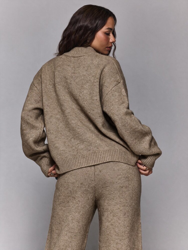 MUSERA Oversized Button Front High Neck Knit Jumper Only Winter Going Out Everyday Night Out Casual Cool - Brown - View 5