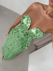 SHEIN Glamour 亮片抹胸派對洋裝，時尚優雅 - 薄荷綠 - 查看 3