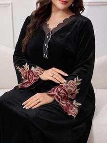 Al Najma Plus Size Women's Floral Print Casual Party Arabian Dress - Black - View 1