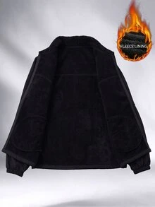 Manfinity Homme Thermal Lined Men's Letter Print Zip-Up Long Sleeve Jacket - Black - View 4