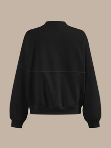 SHEIN BASICS 女款簡約百搭長袖拉鍊夾克 - 黑色 - 查看 5