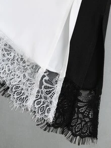 Sweetra Y2K Casual Versatile Contrast Lace Asymmetrical Hem Commuter Preppy Style T-Shirt - Multicolor - View 7