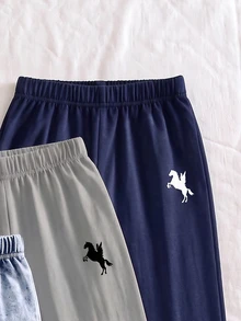 Young Boys 3 Packs Only Pants Horse Graphic Non-Denim Print Sweatpants Multipack Set - Multicolor - View 5