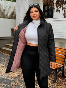 SHEIN EZwear 大尺碼加厚長版大衣，冬季秋季女款大尺碼外套 - 彩色 - 查看 5
